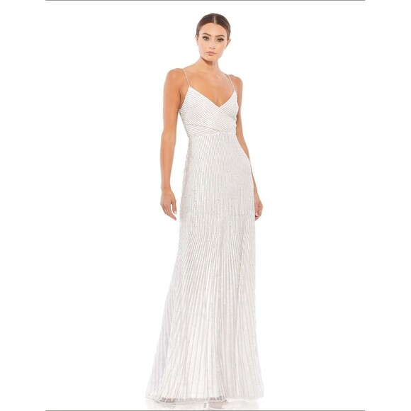 New MAC DUGGAL (10817) White Sequin & Silver Beads Spaghetti Strap Gown Wn's (8) - Picture 16 of 16